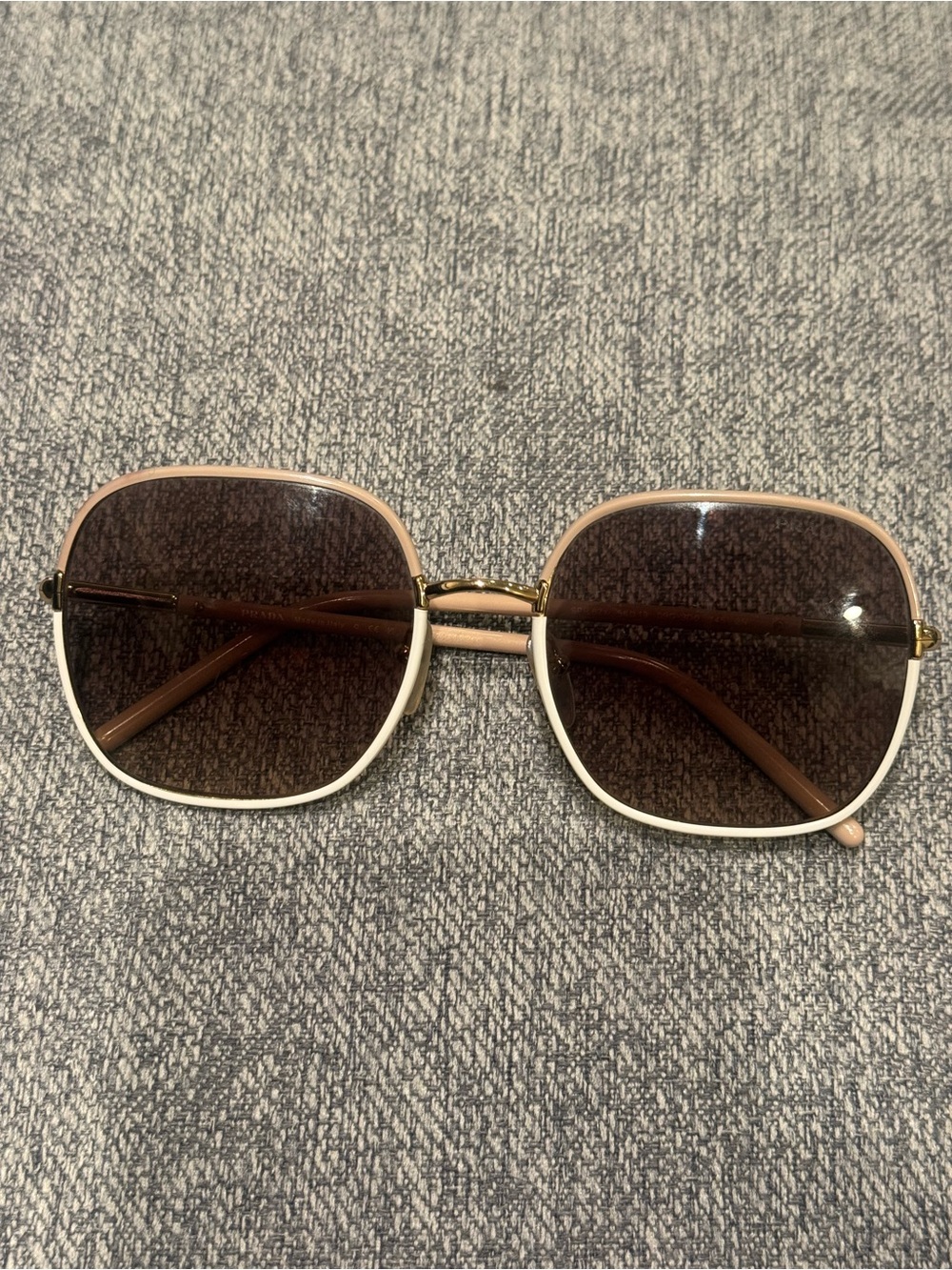 Prada Square Sunglasses with Pink and White Frame, Brown Lenses